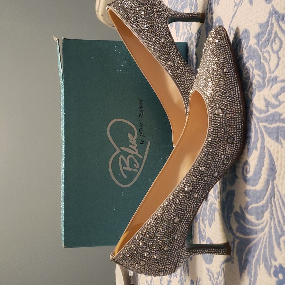 Betsey Johnson Kitten Pump Heel Sparkle Silver